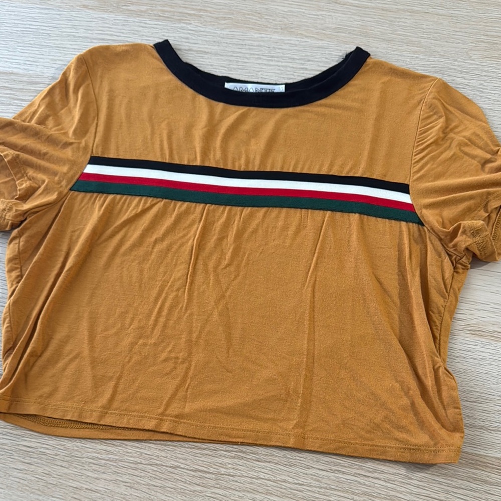 Gold and Black Relaxed Crop T-Shirt Short Sleeve